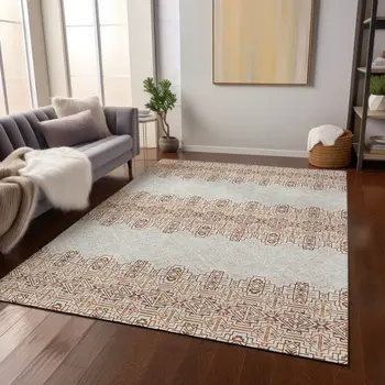 10' X 14' Orange And Ivory Tribal Washable Indoor Outdoor Area Rug