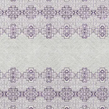 3' X 5' Purple And Ivory Tribal Washable Indoor Outdoor Area Rug