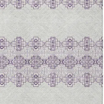 5' X 8' Purple And Ivory Tribal Washable Indoor Outdoor Area Rug