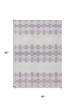 5' X 8' Purple And Ivory Tribal Washable Indoor Outdoor Area Rug