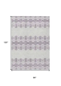 8' X 10' Purple And Ivory Tribal Washable Indoor Outdoor Area Rug