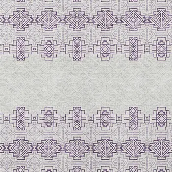 9' X 12' Purple And Ivory Tribal Washable Indoor Outdoor Area Rug