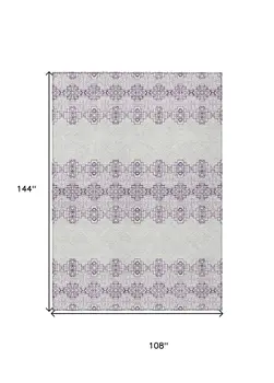 9' X 12' Purple And Ivory Tribal Washable Indoor Outdoor Area Rug