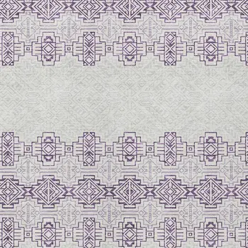 10' X 14' Purple And Ivory Tribal Washable Indoor Outdoor Area Rug