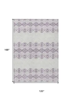 10' X 14' Purple And Ivory Tribal Washable Indoor Outdoor Area Rug