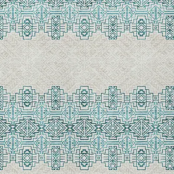 8' X 10' Teal Blue And Ivory Tribal Washable Indoor Outdoor Area Rug