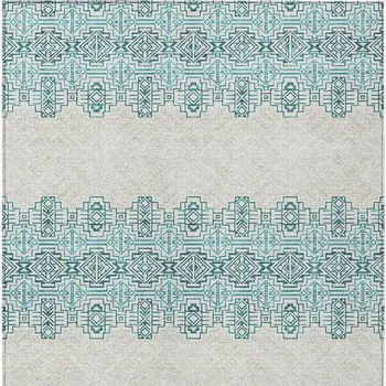 9' X 12' Teal Blue And Ivory Tribal Washable Indoor Outdoor Area Rug