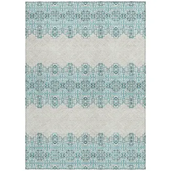 10' X 14' Teal Blue And Ivory Tribal Washable Indoor Outdoor Area Rug
