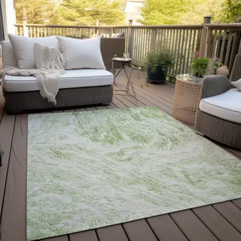 3' X 5' Sage And Ivory Abstract Washable Indoor Outdoor Area Rug