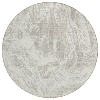 8' Beige And Ivory Round Abstract Washable Indoor Outdoor Area Rug
