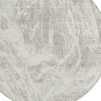 8' Beige And Ivory Round Abstract Washable Indoor Outdoor Area Rug