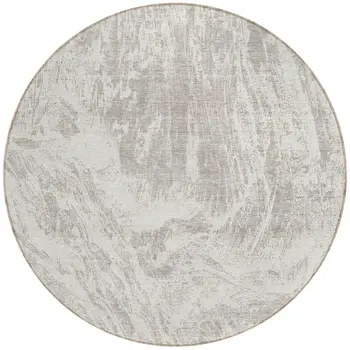 8' Beige And Ivory Round Abstract Washable Indoor Outdoor Area Rug