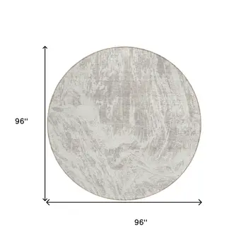 8' Beige And Ivory Round Abstract Washable Indoor Outdoor Area Rug