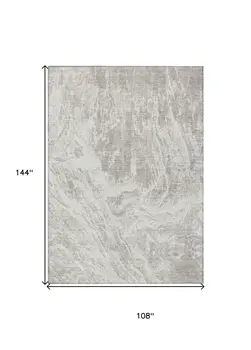 9' X 12' Beige And Ivory Abstract Washable Indoor Outdoor Area Rug