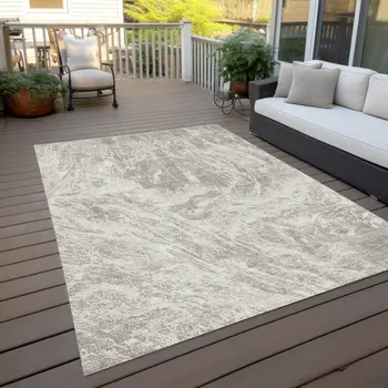 9' X 12' Beige And Ivory Abstract Washable Indoor Outdoor Area Rug