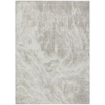 9' X 12' Beige And Ivory Abstract Washable Indoor Outdoor Area Rug