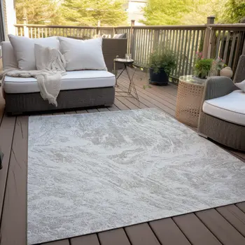 10' X 14' Beige And Ivory Abstract Washable Indoor Outdoor Area Rug