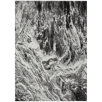 3' X 5' Black And Ivory Abstract Washable Indoor Outdoor Area Rug
