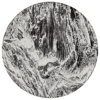 8' Black And Ivory Round Abstract Washable Indoor Outdoor Area Rug