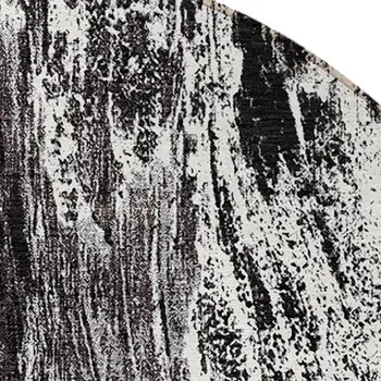 8' Black And Ivory Round Abstract Washable Indoor Outdoor Area Rug