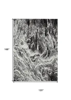 10' X 14' Black And Ivory Abstract Washable Indoor Outdoor Area Rug