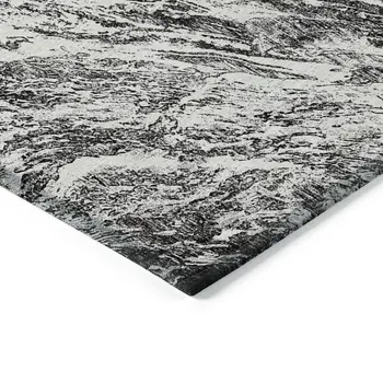 10' X 14' Black And Ivory Abstract Washable Indoor Outdoor Area Rug