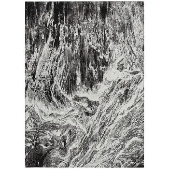 10' X 14' Black And Ivory Abstract Washable Indoor Outdoor Area Rug