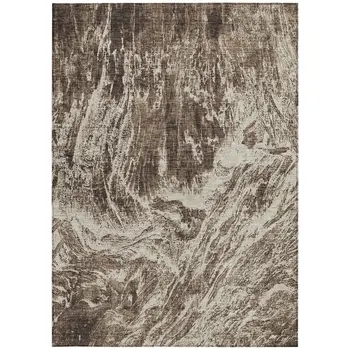 3' X 5' Brown And Ivory Abstract Washable Indoor Outdoor Area Rug