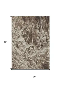 3' X 5' Brown And Ivory Abstract Washable Indoor Outdoor Area Rug