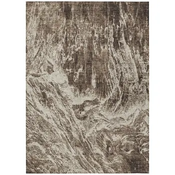 3' X 5' Brown And Ivory Abstract Washable Indoor Outdoor Area Rug