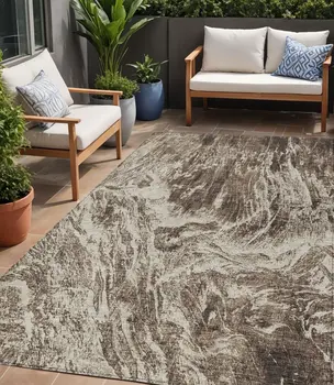 5' X 8' Brown And Ivory Abstract Washable Indoor Outdoor Area Rug