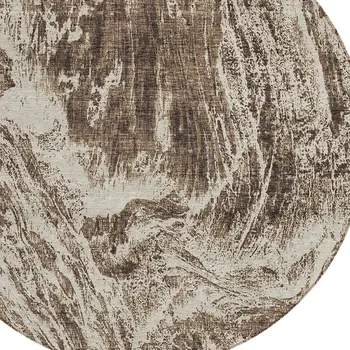 8' Brown And Ivory Round Abstract Washable Indoor Outdoor Area Rug