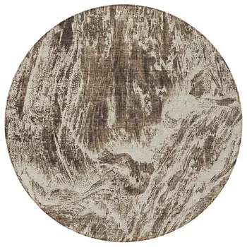 8' Brown And Ivory Round Abstract Washable Indoor Outdoor Area Rug