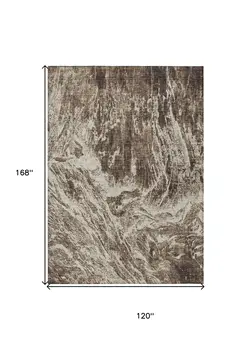 10' X 14' Brown And Ivory Abstract Washable Indoor Outdoor Area Rug
