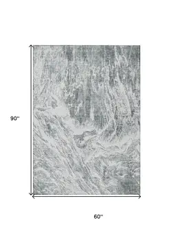 5' X 8' Gray And Ivory Abstract Washable Indoor Outdoor Area Rug
