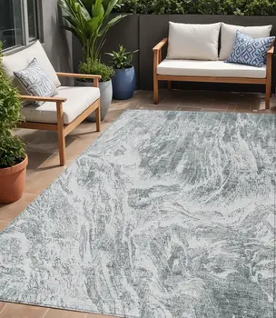 5' X 8' Gray And Ivory Abstract Washable Indoor Outdoor Area Rug