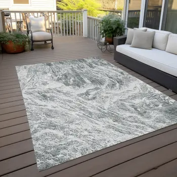 5' X 8' Gray And Ivory Abstract Washable Indoor Outdoor Area Rug