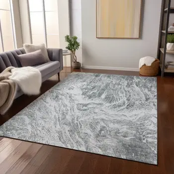 5' X 8' Gray And Ivory Abstract Washable Indoor Outdoor Area Rug
