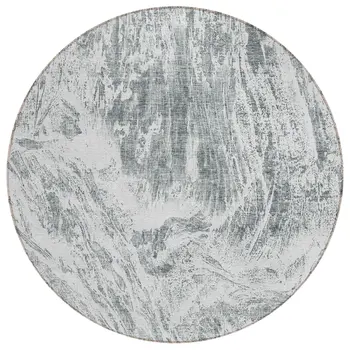 8' Gray And Ivory Round Abstract Washable Indoor Outdoor Area Rug
