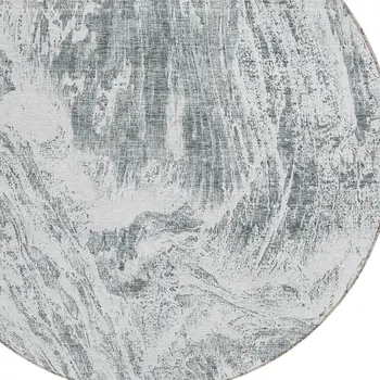 8' Gray And Ivory Round Abstract Washable Indoor Outdoor Area Rug
