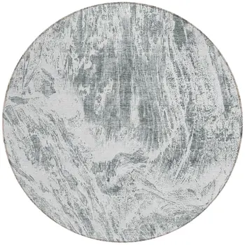8' Gray And Ivory Round Abstract Washable Indoor Outdoor Area Rug