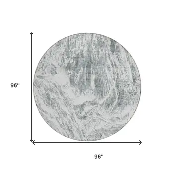 8' Gray And Ivory Round Abstract Washable Indoor Outdoor Area Rug