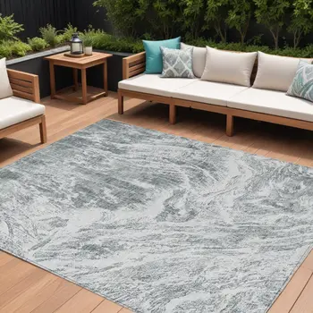 8' X 10' Gray And Ivory Abstract Washable Indoor Outdoor Area Rug