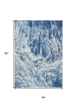 5' X 8' Navy Blue And Ivory Abstract Washable Indoor Outdoor Area Rug