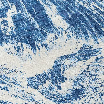 8' Navy Blue And Ivory Round Abstract Washable Indoor Outdoor Area Rug