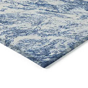 8' X 10' Navy Blue And Ivory Abstract Washable Indoor Outdoor Area Rug