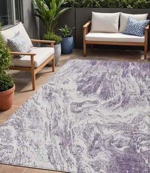 5' X 8' Purple And Ivory Abstract Washable Indoor Outdoor Area Rug