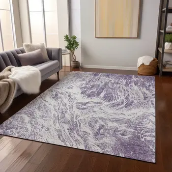8' X 10' Purple And Ivory Abstract Washable Indoor Outdoor Area Rug
