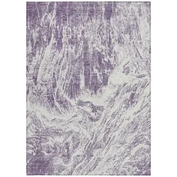 9' X 12' Purple And Ivory Abstract Washable Indoor Outdoor Area Rug