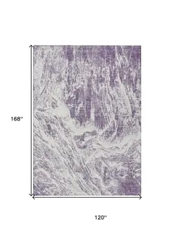 10' X 14' Purple And Ivory Abstract Washable Indoor Outdoor Area Rug